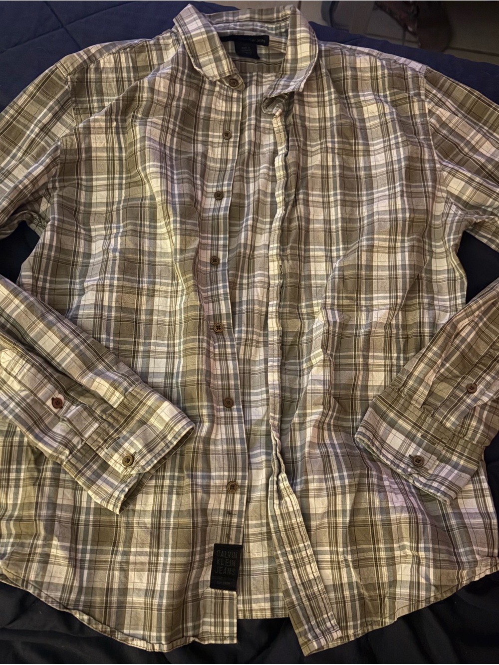 Calvin Klein Brown & Cream Plaid Button-Down Shirt